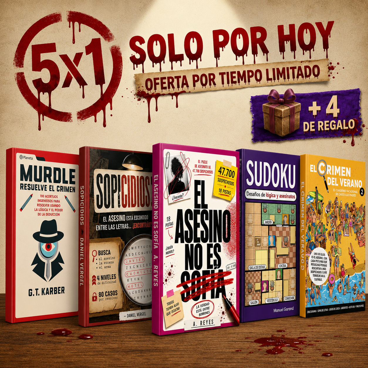 5x1 | Biblioteca Enigma: 3 Libros de Casos, Pistas y Acertijos Criminales + 2 de Regalo Solo Por Hoy
